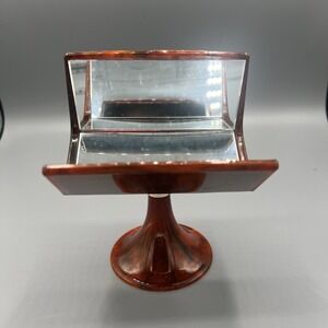 1970s–80s Vintage Tortoise Triple Mirror – Adjustable Vanity Makeup Decor EUC